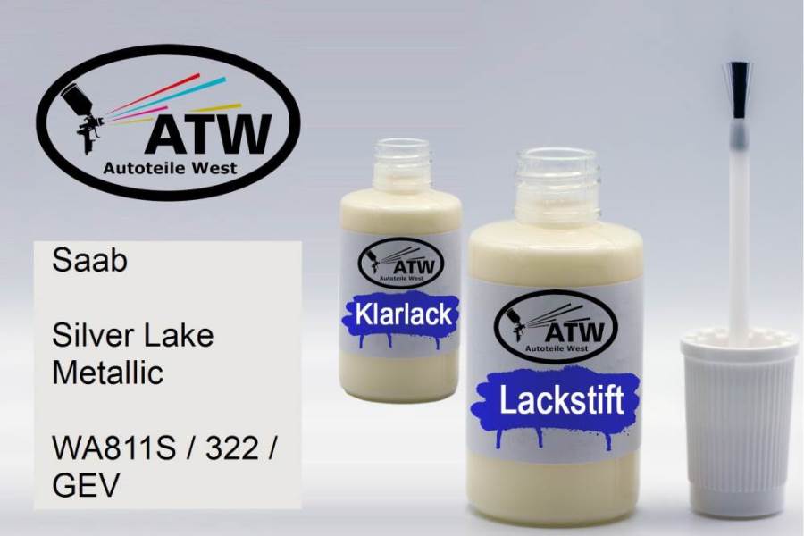 Saab, Silver Lake Metallic, WA811S / 322 / GEV: 20ml Lackstift + 20ml Klarlack - Set, von ATW Autoteile West.